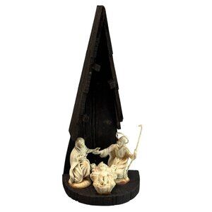 Vintage Resin Nativity Scene Italy 1960s-70s Black Wood Polymer Figures 10.5"